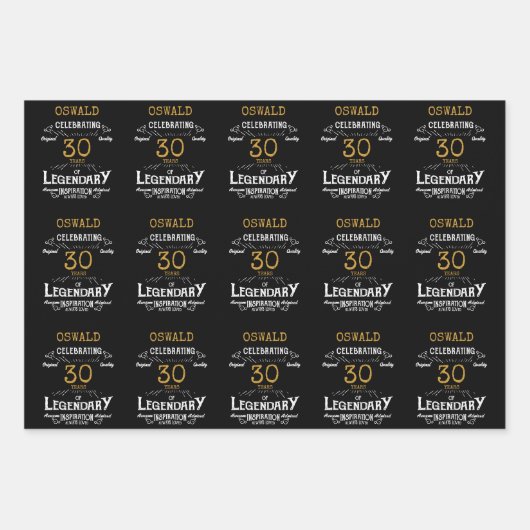 30e verjaardag zwart goud legendarische retro inpakpapier vel (Voorkant)