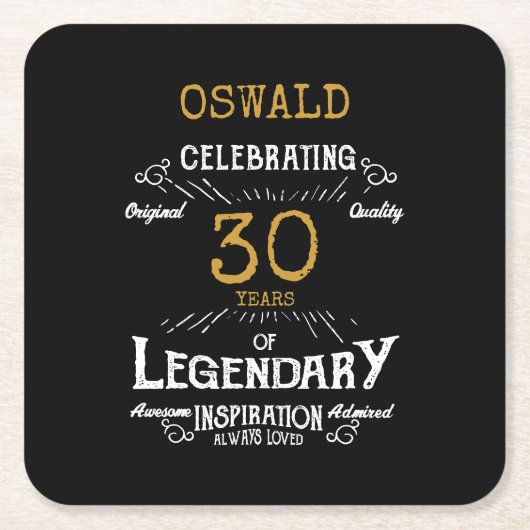30e verjaardag zwart goud legendarische retro kartonnen onderzetters (Voorkant)