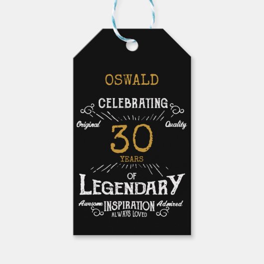 30e Verjaardag Zwart Goud Legendary Cadeaulabel (Voorkant)