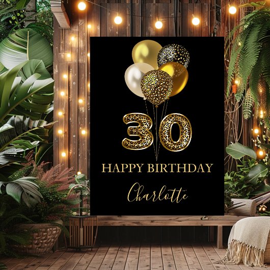 30e verjaardag zwart goud luipaard print