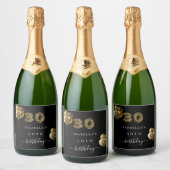 30e verjaardag zwart goud luipaard print ballonnen sparkling wijnetiket (Flessen)