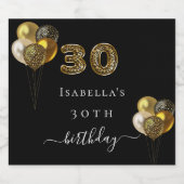 30e verjaardag zwart goud luipaard print ballonnen sparkling wijnetiket (Enkel label)