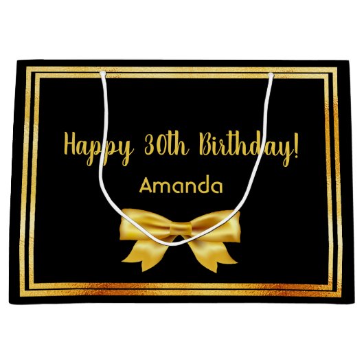 30e verjaardag zwart goud naam boog groot cadeauzakje (Voorkant)