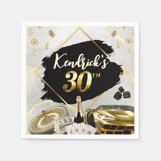 30e verjaardag zwart-goudcasino, luxe auto servet (Voorkant)