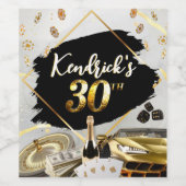 30e verjaardag zwart-goudcasino, luxe auto wijn etiket (Enkel label)