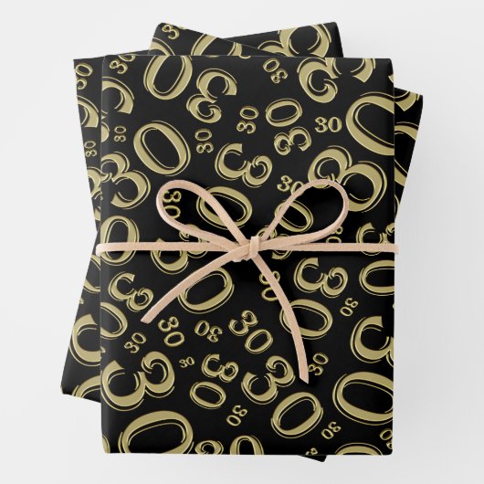30e verjaardag zwart & gouden Random Number Patter Inpakpapier Vel (In situ)