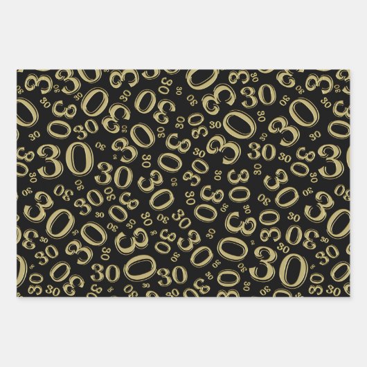 30e verjaardag zwart & gouden Random Number Patter Inpakpapier Vel (Voorkant)