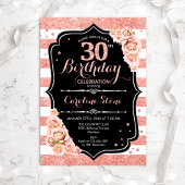 30e verjaardag zwart Roos Gold en witte strepen Kaart