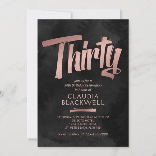 30e verjaardag Zwart Roos Goud Kaart (Voorkant)