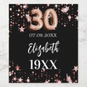 30e verjaardag zwart roos gouden sterren wijn etiket (Enkel label)