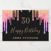 30e verjaardag zwart roze druppels sparkling wijnetiket (Enkel label)