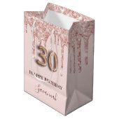 30e verjaardag zwart roze glitter druppelt roos go medium cadeauzakje (Voorkant Gekanteld)