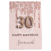 30e verjaardag zwart roze glitter druppelt roos go medium cadeauzakje (Achterkant)