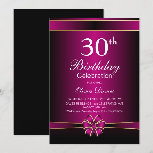 30e verjaardag zwart-roze kaart (Voorkant / Achterkant)