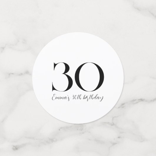 30e verjaardag zwart-wit confetti (Kleine voorkant)