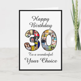30e Verjaardag Zwart Wit Elegante Fotosjabloon Kaart