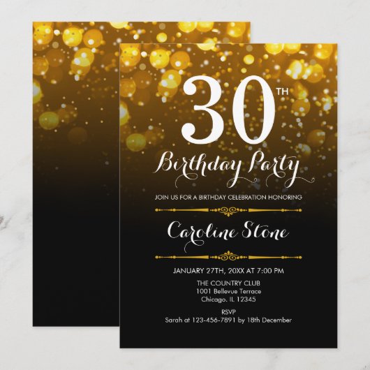 30e verjaardag - Zwart Wit Goud Kaart (Voorkant / Achterkant)