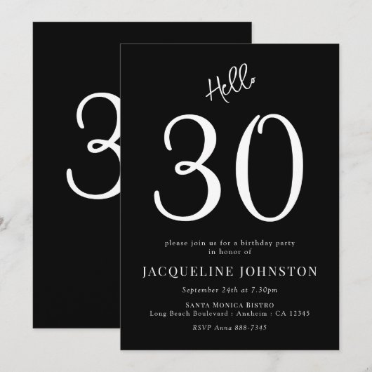 30e verjaardag zwart-wit kaart (Voorkant / Achterkant)