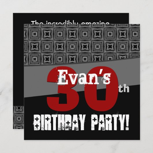 30e verjaardag zwart-wit patroon voor hem kaart (Voorkant / Achterkant)