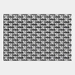 30e verjaardag Zwart Wit Typografie Nummers Inpakpapier Vel