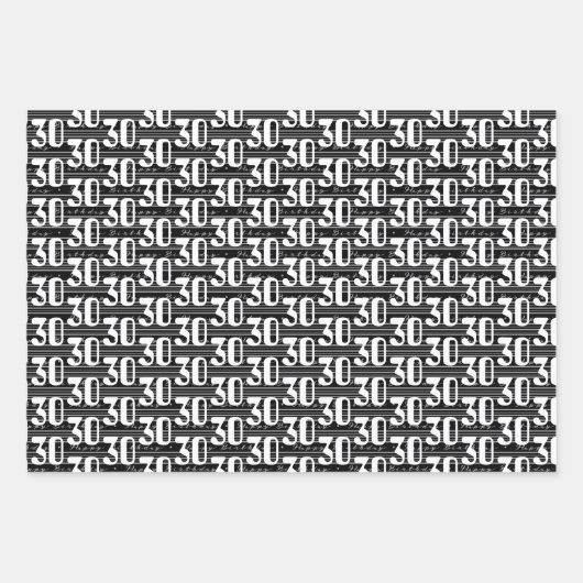 30e verjaardag Zwart Wit Typografie Nummers Inpakpapier Vel (Voorkant)