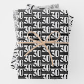 30e verjaardag Zwart Wit Typografie Nummers Inpakpapier Vel (In situ)