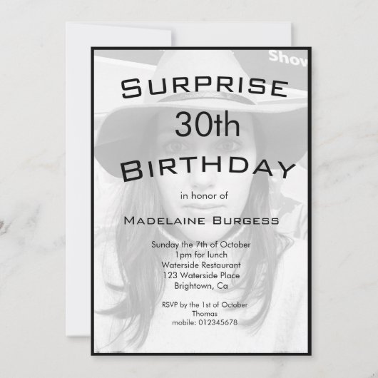 30e verjaardag zwart-witte foto modern elegant kaart (Achterkant)