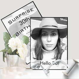 30e verjaardag zwart-witte foto modern elegant kaart