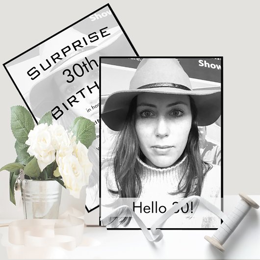 30e verjaardag zwart-witte foto modern elegant kaart