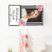30e verjaardag zwart witte strepen bloemen foto spandoek (Insitu)