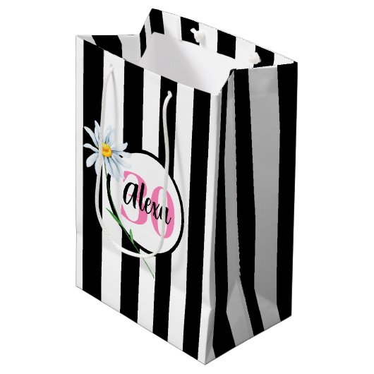 30e verjaardag zwart-witte strepen medium cadeauzakje (Voorkant Gekanteld)