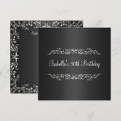 30e Verjaardag Zwart & Zilver Bloemen Metaal Kaart (Voorkant / Achterkant)