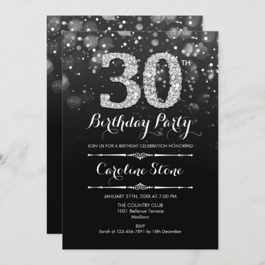 30e verjaardag - Zwart Zilver Kaart (Voorkant / Achterkant)