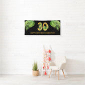 30e verjaardag Zwarte en Gold Tropische Leaves Par Spandoek (Insitu)