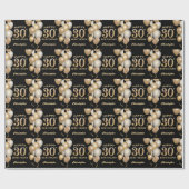 30e verjaardag zwarte en gouden ballonnen cadeaupapier (Vlak)