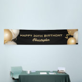 30e verjaardag Zwarte en gouden ballonnen Spandoek (Beurs)