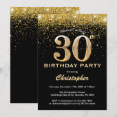 30e verjaardag zwarte en goudglitter-Confetti Kaart (Voorkant / Achterkant)