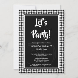 30e verjaardag zwarte en witte checkboard kaart