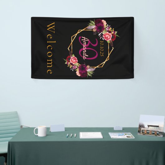 30e verjaardag zwarte floraal goud geometrische bu spandoek (Beurs)