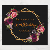 30e verjaardag zwarte floraal goud geometrische bu sparkling wijnetiket (Enkel label)