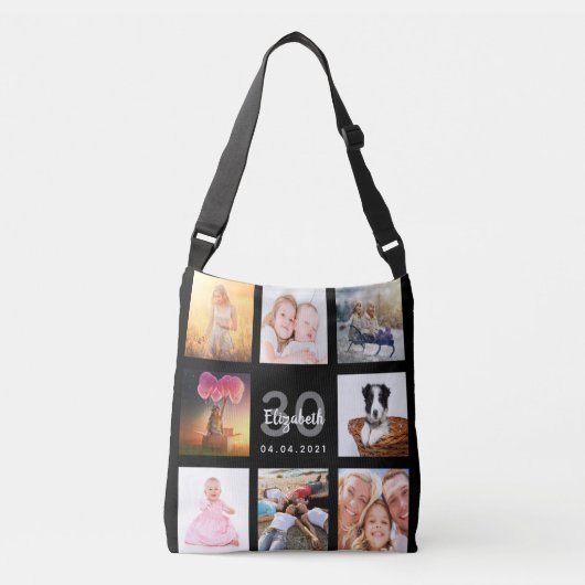 30e verjaardag zwarte foto collage crossbody tas (Voorkant)