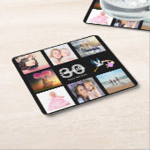 30e verjaardag zwarte foto collage naam kartonnen onderzetters (Schuin)