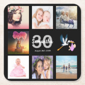 30e verjaardag zwarte foto collage naam kartonnen onderzetters (Voorkant)