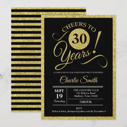 30e verjaardag - Zwarte Gold Kaart (Voorkant / Achterkant)