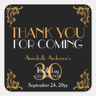 30e verjaardag Zwarte Gold Retro  Hartelijk dank Vierkante Sticker