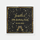 30e verjaardag zwarte goudbellen naam servet (Voorkant)