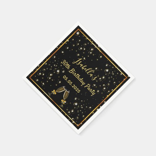 30e verjaardag zwarte goudbellen naam servet (Hoek)