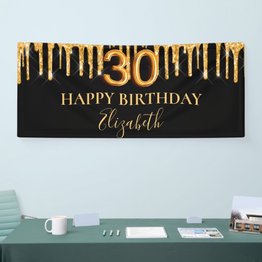 30e verjaardag zwarte gouddruppels welkom spandoek (Beurs)