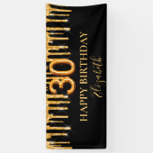 30e verjaardag zwarte gouddruppels welkom spandoek (Verticaal)