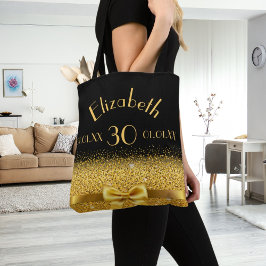 30e verjaardag zwarte gouden boog naam tote bag